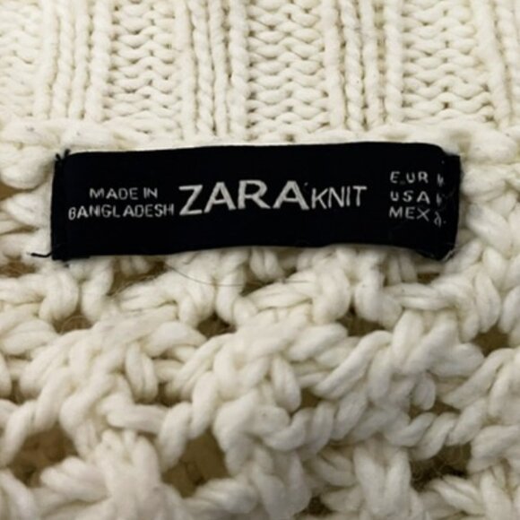 Zara Medium Crochet Pom Pom Detail Cropped Sweater EUC - Picture 4 of 6